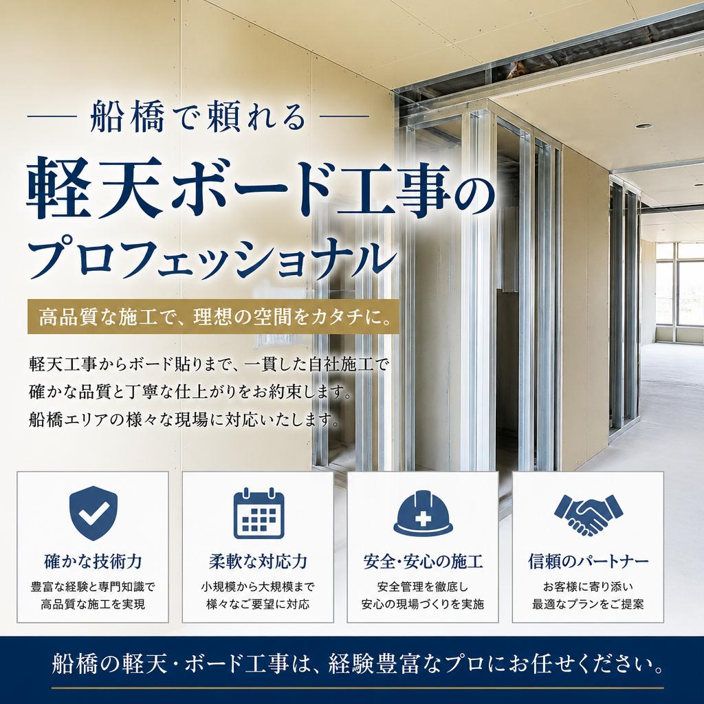 船橋で頼れる軽天ボード工事のプロフェッショナル
