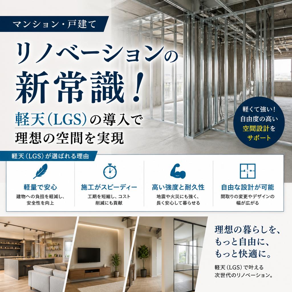 マンション・戸建てリノベーションの新常識！軽天（LGS）の導入で理想の空間を実現