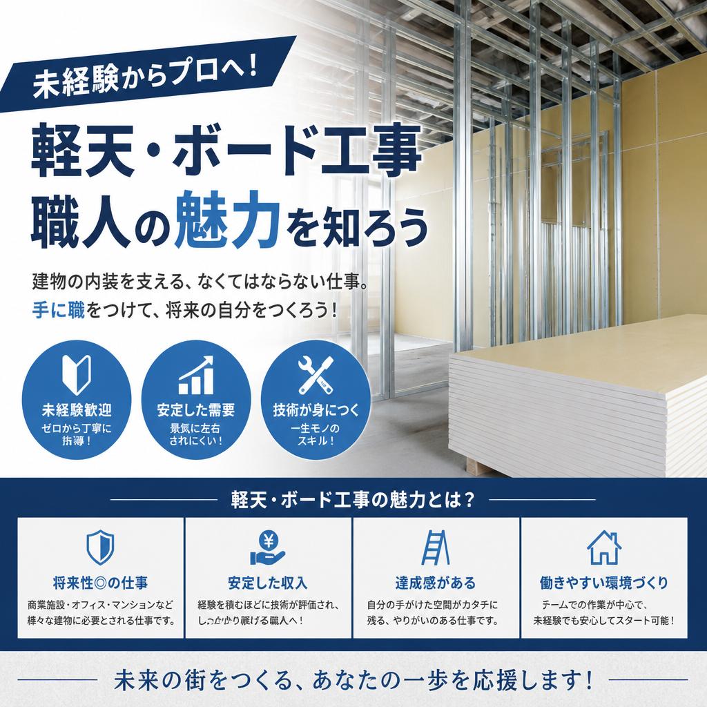 未経験からプロへ！軽天・ボード工事職人の魅力を知ろう