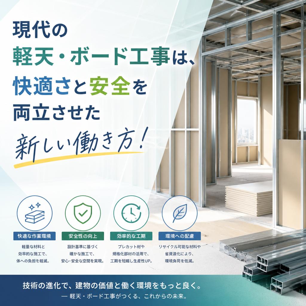 軽天・ボード工事の未来。快適さと安全を両立させた新しい働き方！